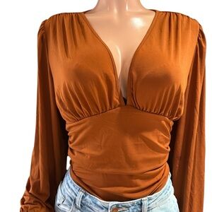 SHEIN Deep V-Neck Rust Blouse